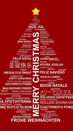 a christmas tree made up of words on a red background