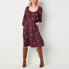 This women's a.n.a floral midi A-line dress is an elegant style for casual occasions. It's made from lightweight woven fabric with a sweetheart neckline, balloon long sleeves, elastic cuffs, and a shirred-elastic detail at tha back. Pair it with a pendant necklace and cowboy boots. Features: SmockedClosure Type: Pullover HeadNeckline: Sweetheart NeckSleeve Length: Long SleeveSleeve Style: Raglan SleeveApparel Length: 37.3 InchesDress Length: Midi LengthFiber Content: 84% Rayon, 16% NylonFabric D Feminine Ditsy Floral Print Dress For Fall, Flowy A-line Maxi Dress For Fall, Feminine Floral Print Fall Dress, Fall Floral Print Dress For Daywear, Casual Spring Fit And Flare Midi Dress, Fall Ditsy Floral Print Dress, Modest Floral Print Dress For Fall, Flowy Floral Print Midi Dress For Fall, Chic Knee-length Ditsy Floral Print Dress