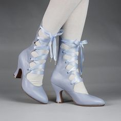 PRE-ORDER Tango Women's Edwardian Boot (Sky Blue) – American Duchess American Duchess Boots, Victorian Inspired Boots, 1910s Womens Shoes, Historical Shoes Boots, Beauxbatons Aesthetic, Edwardian Blue Dress, Edwardian Boots Women, American Duchess Shoes, Cottage Core Dark Academia