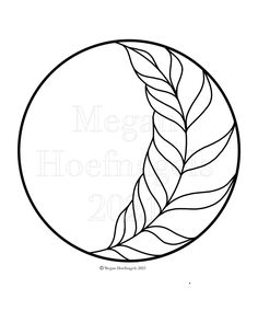 a black and white drawing of a leaf in a circle