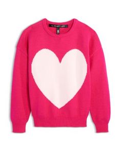 Aqua Girls' Crewneck Heart Sweater, Little Kid, Big Kid - Exclusive Aqua Sweater, Model Pics, All Pink, Beauty Samples, Heart Graphic, White Crewneck, Graphic Sweaters, Heart Sweater, Favorite Sweater