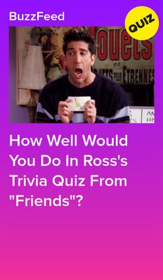 a man holding a cup with the caption how well would you do in ross's trivia quiz from friends?