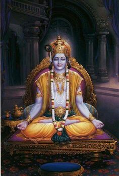 a painting of the hindu god sitting on a throne