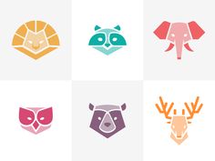 four different animal heads in various colors