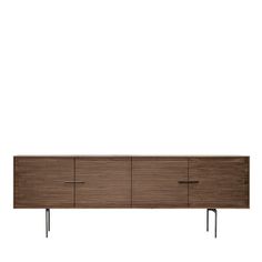 the sideboard is made from wood and has metal legs