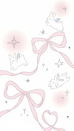 an image of a pink ribbon with angels and stars in the sky on it's side