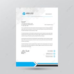 a letterhead with blue and black lines on the bottom, in front of a gray background