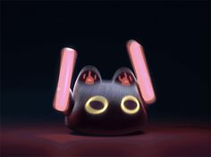 an animated cat with glowing eyes and ears