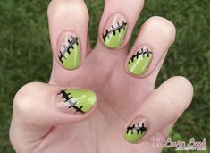 Frankenstein Stitches, Frankenstein Nail Art, 2000s Nails, Zombie Nails, Mens Nails, Simple Fall Nails, Gothic Nails, Burn Book