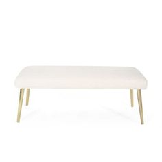 a white bench with wooden legs on a white background