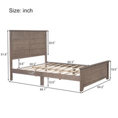 a bed with measurements for the frame and headboard