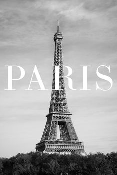 the eiffel tower in black and white with the word paris over it