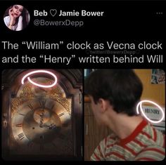 an image of a man looking at a clock that says the william clocks as veena clock and the henry written behind it