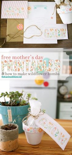 mother's day printables and how to make wildflower bonbs on a table