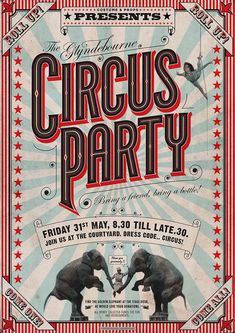 an old circus party poster with elephants on it