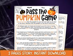 two pages from the pumpkin game with text overlaying it and an image of a jack - o'- lantern