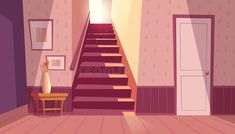 an empty room with stairs leading up to the door - miscellaneous objects / objects illustrations