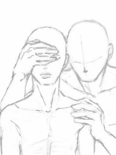 a drawing of two people with their hands on their faces, one holding the other's head