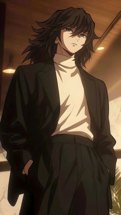 an anime character with long black hair and white shirt