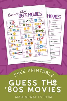 free printable guess the'80s movies game for kids to play on their own