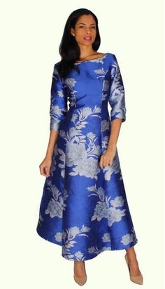 Diana 8588 1 piece Brocade Maxi Dress Colors: Navy, Royal Sizes: 8, 10, 12, 14, 16, 18, 20, 22, 24 Brocade Maxi Dress, Long Dress Patterns, Church Dress, Dress Colors, Floral Print Dress Long, Floral Pattern Dress, Womens Dress Suits, Boutique Dress, Silky Dress