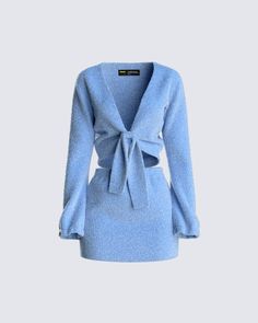 Soft Blue Outfit, Tie Front Top, Knit Tie, Looks Chic, Front Tie Top, Knit Set, Stage Outfits, Lookbook Outfits, Sweater Knit