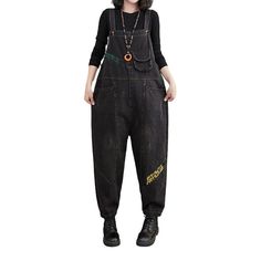 Introducing our 2023 Autumn Collection ââ‚?a mix of street-style and grunge with our fashion Women's Jeans Jumpsuit! Perfect for the fashion-forward and effortlessly chic. this jumpsuit guarantees to make a statement.Why You'll Love ItThis jumpsuit features stylish embroidery. a loose fit. and suspenders closure ââ‚?giving off a timelessly cool vibe. The distressed pattern brings a raw. unfiltered essence. while ensuring a snug fit. Plus. the durable denim fabric ensures a long-lasting look and Black Cotton Jumpsuits And Rompers For Fall, Trendy Black Denim Jumpsuits And Rompers, Black Denim Overall Jumpsuit For Spring, Spring Black Denim Overall Jumpsuit, Spring Black High Waist Denim Jumpsuit, Spring Black High-waist Denim Jumpsuit, Spring High Waist Black Denim Jumpsuit, Spring High-waist Black Denim Jumpsuit, Black Casual Overalls