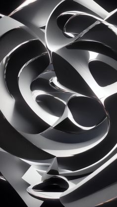 an abstract sculpture made out of metal and black material with white letters on the side