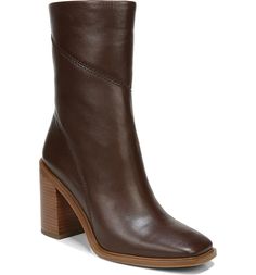 Franco Sarto Stevie Bootie | Nordstrom Block Heel Boots, Dark Brown Leather, Franco Sarto, Mid Calf Boots, Leather Booties, Brown Boots, Mid Calf, Bootie, Leather Boots