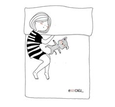 a drawing of a woman holding a dog