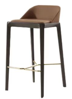 an image of a bar stool that is made out of wood and has a brown leather upholstered seat