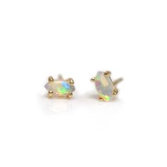 Opal Eye Stud Earrings in 14kt Gold | La Kaiser Opal Eyes, Tennis Jewelry, Jewelry Layering, Queen Rings, Opal Stud Earrings, Flat Back Earrings, Opal Earrings Stud, Solid Gold Earrings, Opal Studs