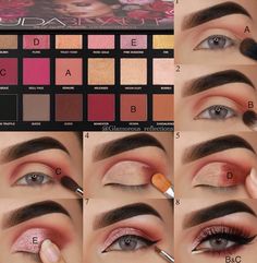 Beginners Eyeshadow, Rose Gold Palette, Step Ideas, Rose Gold Eye Makeup, Eyeshadow Tutorial For Beginners, Rose Gold Eyeshadow