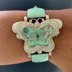 Bling Butterfly Watch Green Analog Watch As A Gift, Trendy Green Watches As Gift, Luxury Cubic Zirconia Butterfly Jewelry, Luxury Cubic Zirconia Butterfly Necklace, Luxury Butterfly-shaped Jewelry For Gifts, Butterfly-shaped Party Jewelry With Rhinestones, Butterfly Watch, Marble Necklace, Tortoise Color