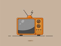 an orange television with the word tv on it