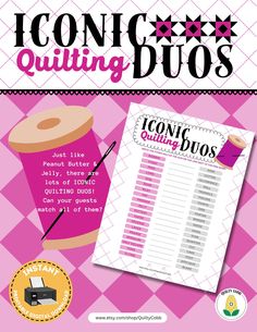 a poster with the words iconic quilting duos and an image of a sewing machine