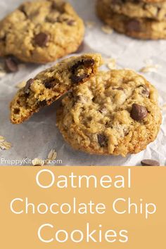 oatmeal chocolate chip cookies with text overlay