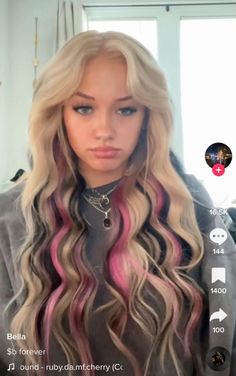 #blondehair #pinkhair #blackhair #hair Cute Hair Colors And Styles, Hair Color Ideas Blonde And Pink, Prom Hair Dye Ideas, Things To Do With Blonde Hair, Blonde Hair Color Streaks, Rainbow Underneath Hair Blonde, Colorful Hair With Blonde, Blonde With Dyed Tips, Blonde Hair With Different Colors