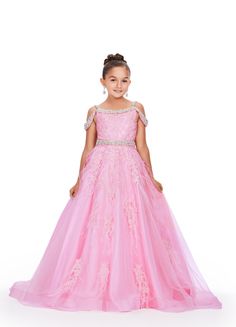 Experience the epitome of elegance and grace with the Ashley Lauren Kids 8242 Girls Lace Feather Pageant Dress. Featuring delicate lace and stunning feather accents, this off the shoulder ballgown is the perfect choice for any special occasion. Its impeccable design and craftsmanship will make your little girl feel like a true princess. This gorgeous kids gown is embellished with crystal beaded straps, neckline trim and belt. The dress is adorned with lace applique, press on stones and feather a Off The Shoulder Ballgown, Off Shoulder Ball Gown, Ashley Lauren, Girls Pageant Dresses, Kids Gown, Ball Gown Skirt, Pageant Gowns, Pageant Dress, Dress Satin