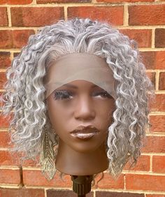 "This beautiful soft wet and wavy 14\" synthetic mixed black and gray wig is stunning for all ages, ombré colors salt and pepper  on a breathable cap will fit most size heads." Silver Human Hair Wigs, Grey Bangs, Curly Silver Hair, Grey Hair Braids, Wig Units, Gray Wigs, Relaxed Hairstyles, Gray Wig, Grey Hair Journey