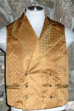 Mans English Regency Double Breasted Vest by SatinShadowDesigns Fitted Wedding Vest With Buttons, Fitted Vest With Buttons For Wedding, Fitted Gold Vest Elegant Style, Fitted Gold Elegant Vest, Gold Fitted Vest, Elegant Gold Fitted Vest, Elegant Fitted Vest For Costume, Elegant Wedding Vest With Buttons, Sleeveless Vest With Buttons For Wedding