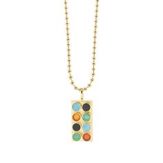 LUIS MORAIS 14K gold lego block shaped pendant with Turquoise, Onyx, Malachite, and Carnelian gemstones.  14k yellow gold 30 inch, 3mm ball chain gold necklace sold separately. Chain Gold Necklace, Lego Blocks, Ball Chain Necklace, Chain Gold, Link Necklace, Ball Chain, Onyx, Lego, Chain Necklace