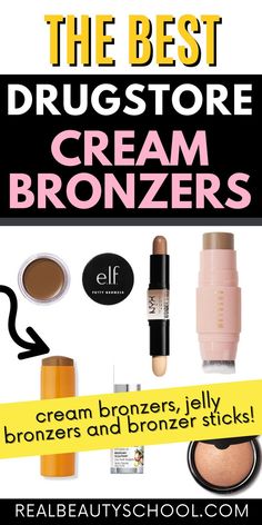 Cream bronzers and bronzers sticks Best Drugstore Bronzer Stick, Cream Bronzer Drugstore, Creme Bronzer, Best Drugstore Cream Contour, Best Bronzer Stick, Drugstore Cream Contour, Best Cream Bronzer, Bronzer Stick, Cream Bronzer