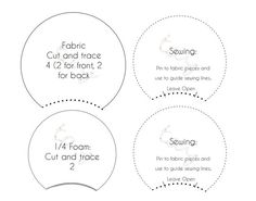 four circles with instructions for sewing on the front, back and side of each circle