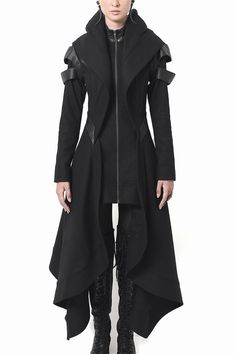 Mode Steampunk, Hooded Wool Coat, Women Overcoat, Black Clothing, Futuristic Fashion, Black Women Fashion, Mode Inspo, Metal Work, Fantasy Clothing