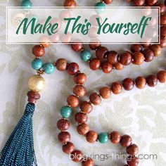 Learn to make a custom Mala prayer bead necklace with handmade tassel. Meditation Beads Mala, Meditation Beads, Dainty Diamond Necklace, Learn Woodworking, Making Beads, Teds Woodworking