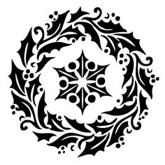 a black and white circular design with swirls in the shape of an ornament