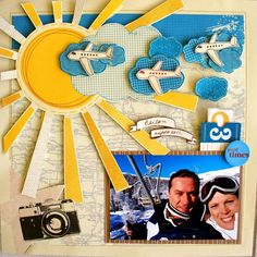 a scrapbook page with an airplane and sun