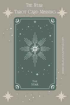 the star tarot card meaning is shown in green and white with stars around it