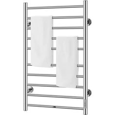 an electric towel rack with two white towels hanging on it